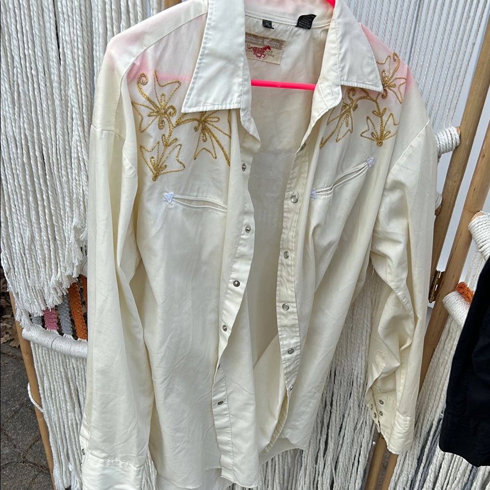 Vintage Embroidered Cream Western Shirt